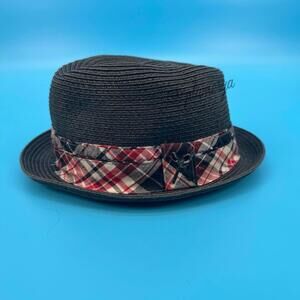 Marc Ecko Men's Scissors Paper Fedora Plaid Sash Summer Casual Y2K Size S/M